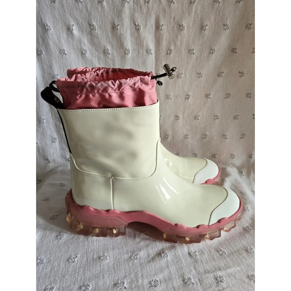 NWOT Moncler Halma Rain Boots White & Pink Size 40